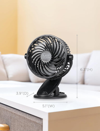 Perssia BLACK DECKER Cooling Fan — Clip‑On & Standing 4" Portable Desk Fan (2‑Pack, Black)
