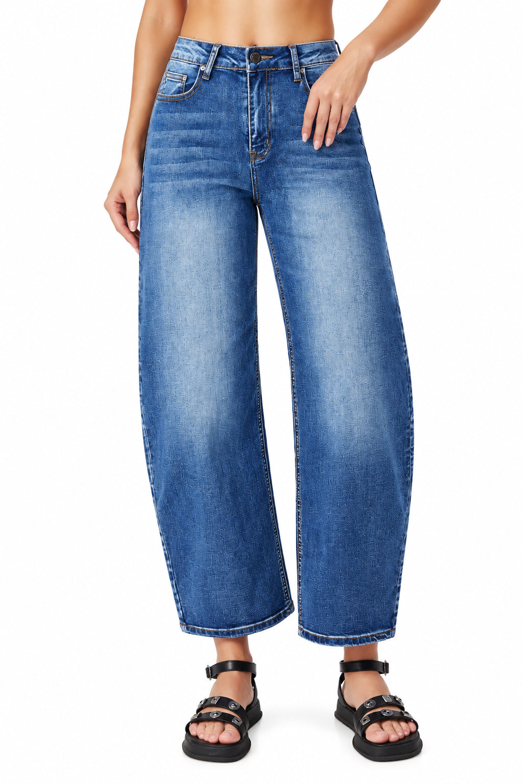 Perssia BarrelForm™ High‑Waisted Balloon Jeans — Wide‑Leg Cropped Stretch Denim (Blue) - PERSSIA