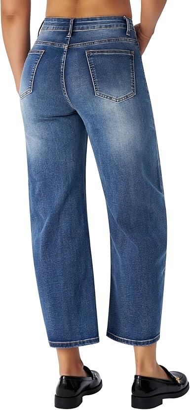 Perssia BarrelForm™ High‑Waisted Balloon Jeans — Wide‑Leg Cropped Stretch Denim (Blue)