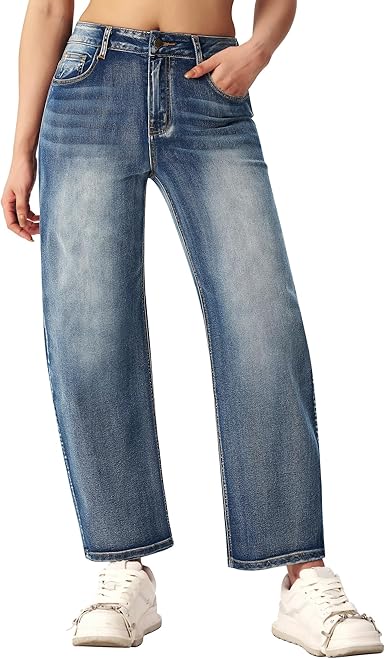 Perssia BarrelForm™ High‑Waisted Balloon Jeans — Wide‑Leg Cropped Stretch Denim (Blue)