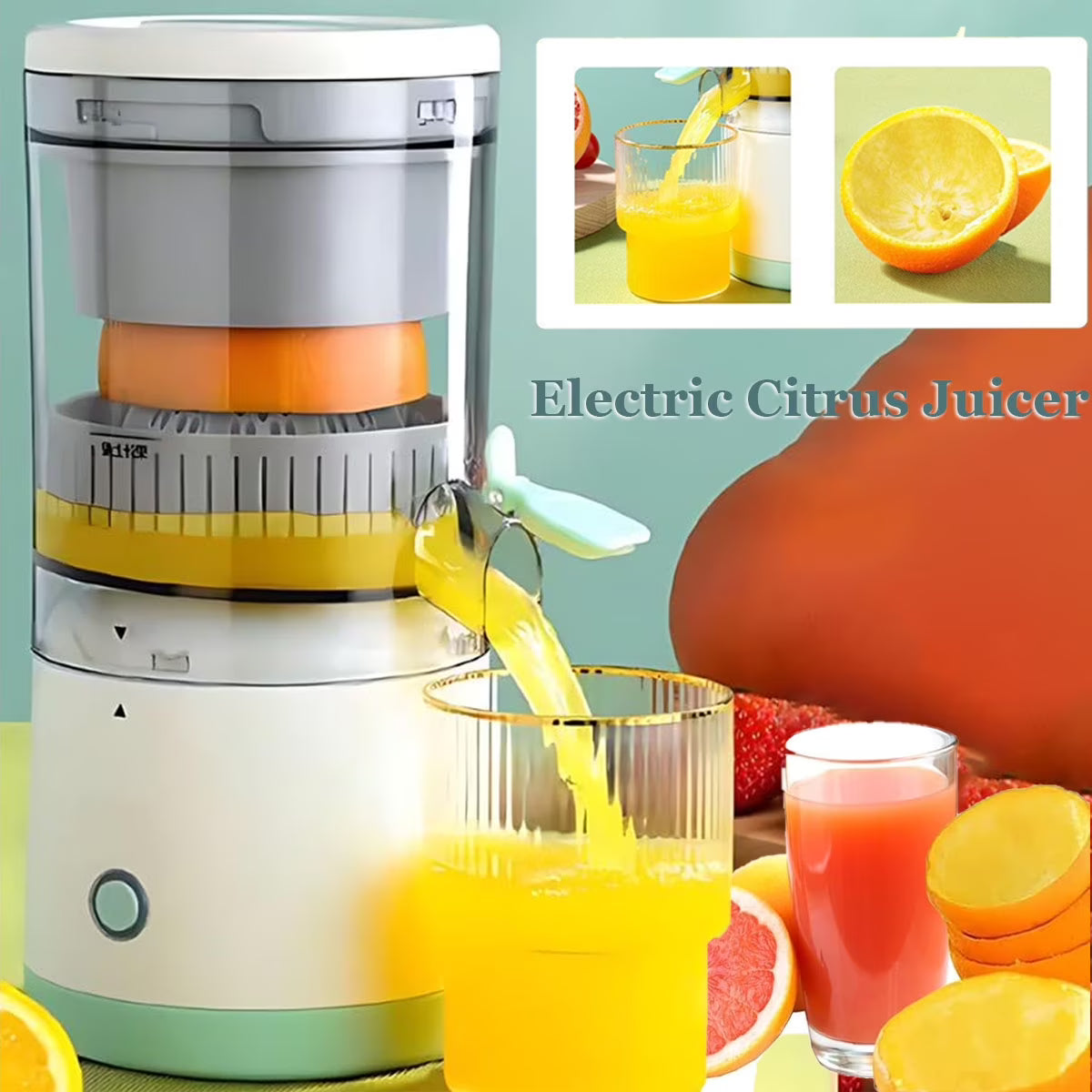 Perssia CitrusCharge Electric Citrus Juicer — Rechargeable 45W Type‑C Fresh Juice Extractor (White)