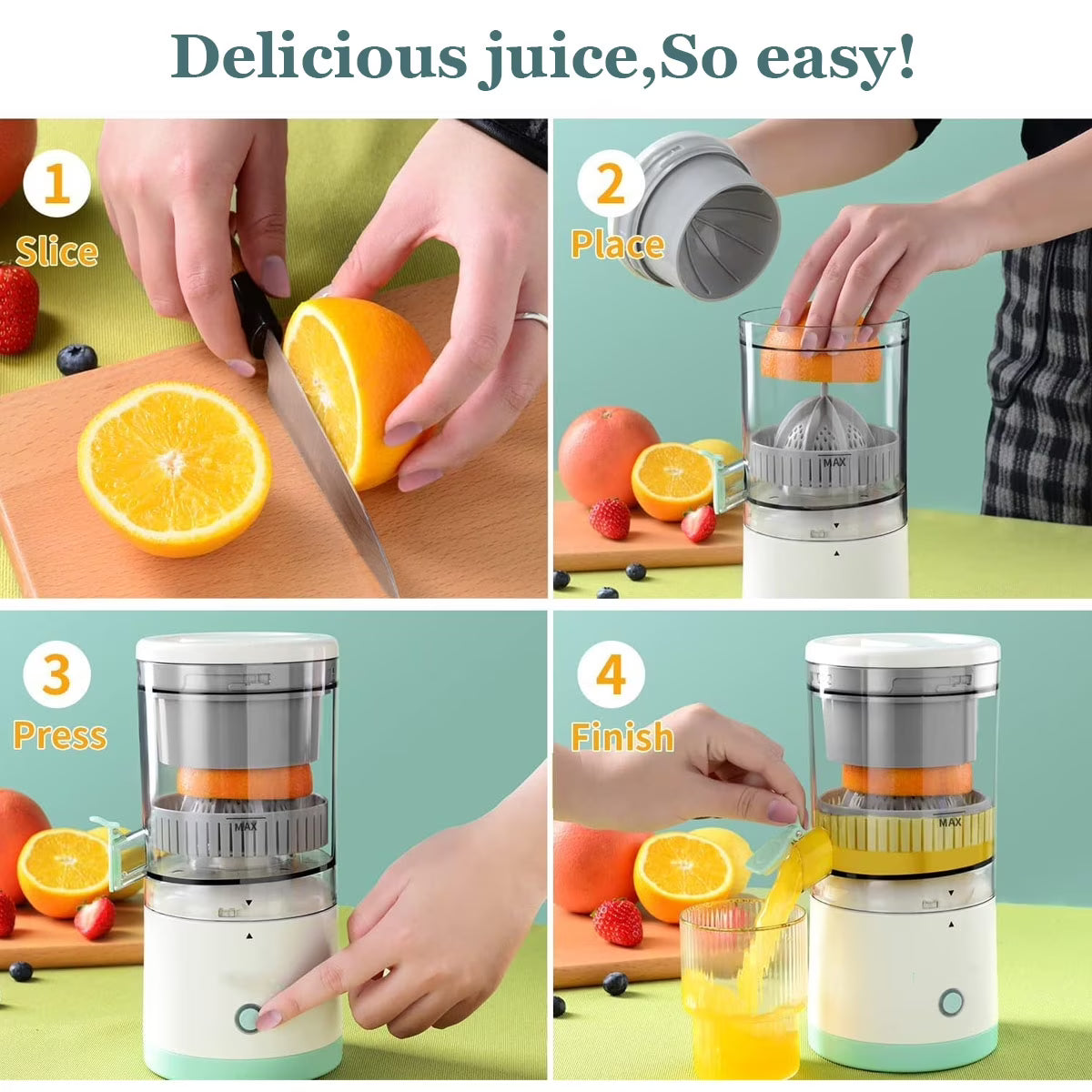 Perssia CitrusCharge Electric Citrus Juicer — Rechargeable 45W Type‑C Fresh Juice Extractor (White)