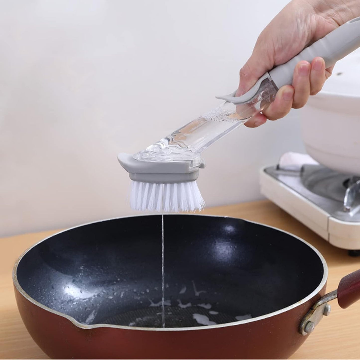 Perssia CleanPress Cleaning Brush 2‑in‑1 — Built‑In Soap Dispenser & Dual Brush Heads
