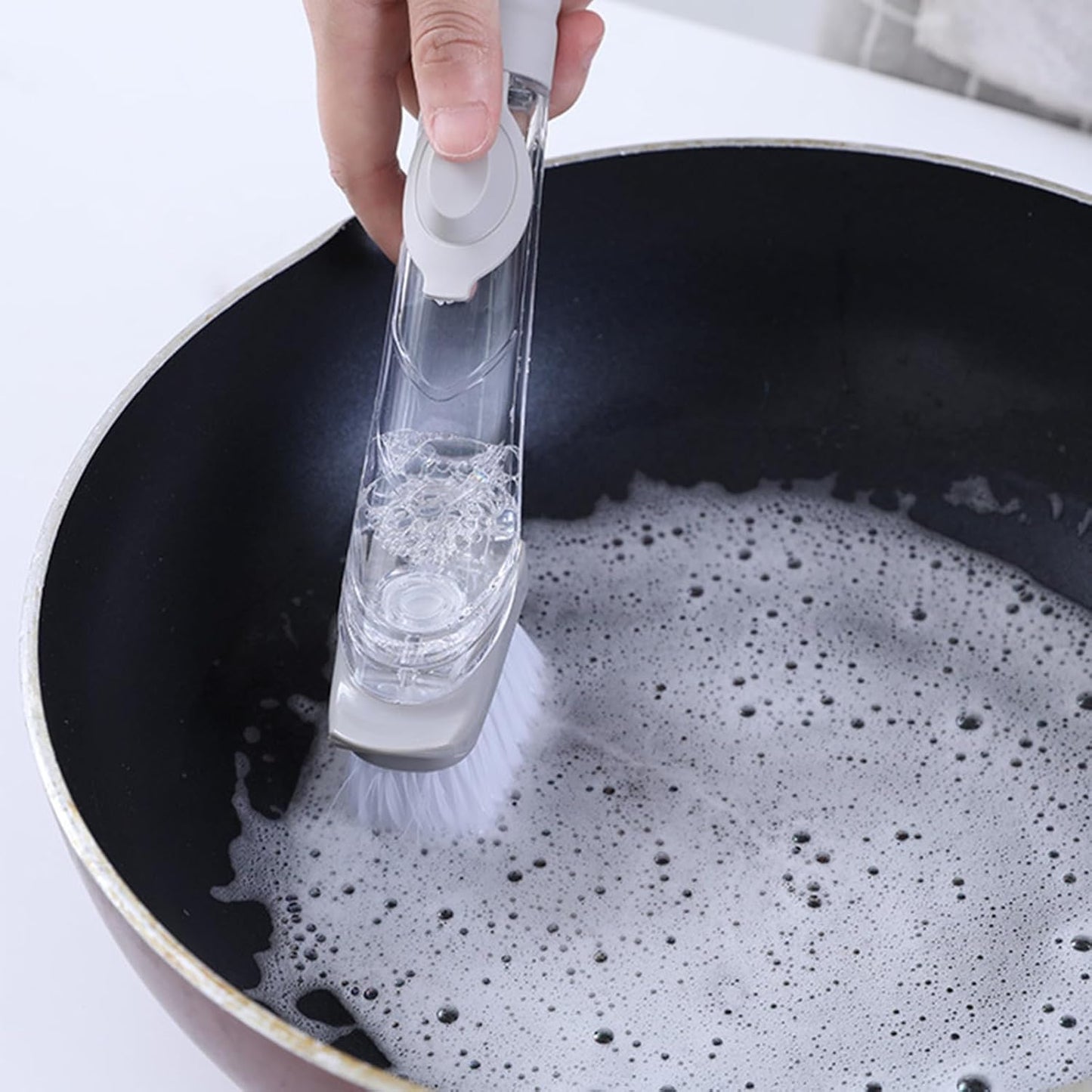 Perssia CleanPress Cleaning Brush 2‑in‑1 — Built‑In Soap Dispenser & Dual Brush Heads