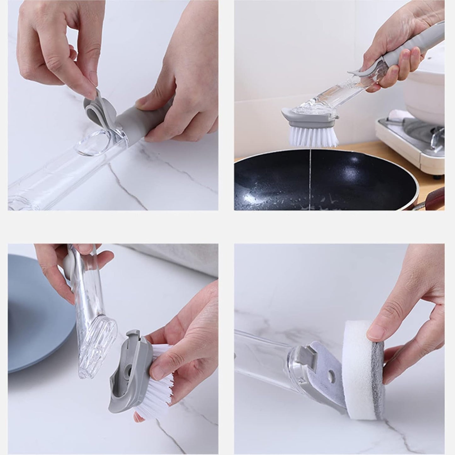 Perssia CleanPress Cleaning Brush 2‑in‑1 — Built‑In Soap Dispenser & Dual Brush Heads