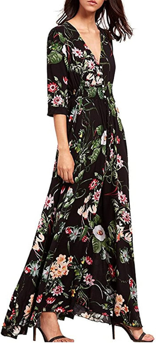 Perssia CoastalBloom Bohemian Maxi Dress — Flowy Beach Boho Summer Dress