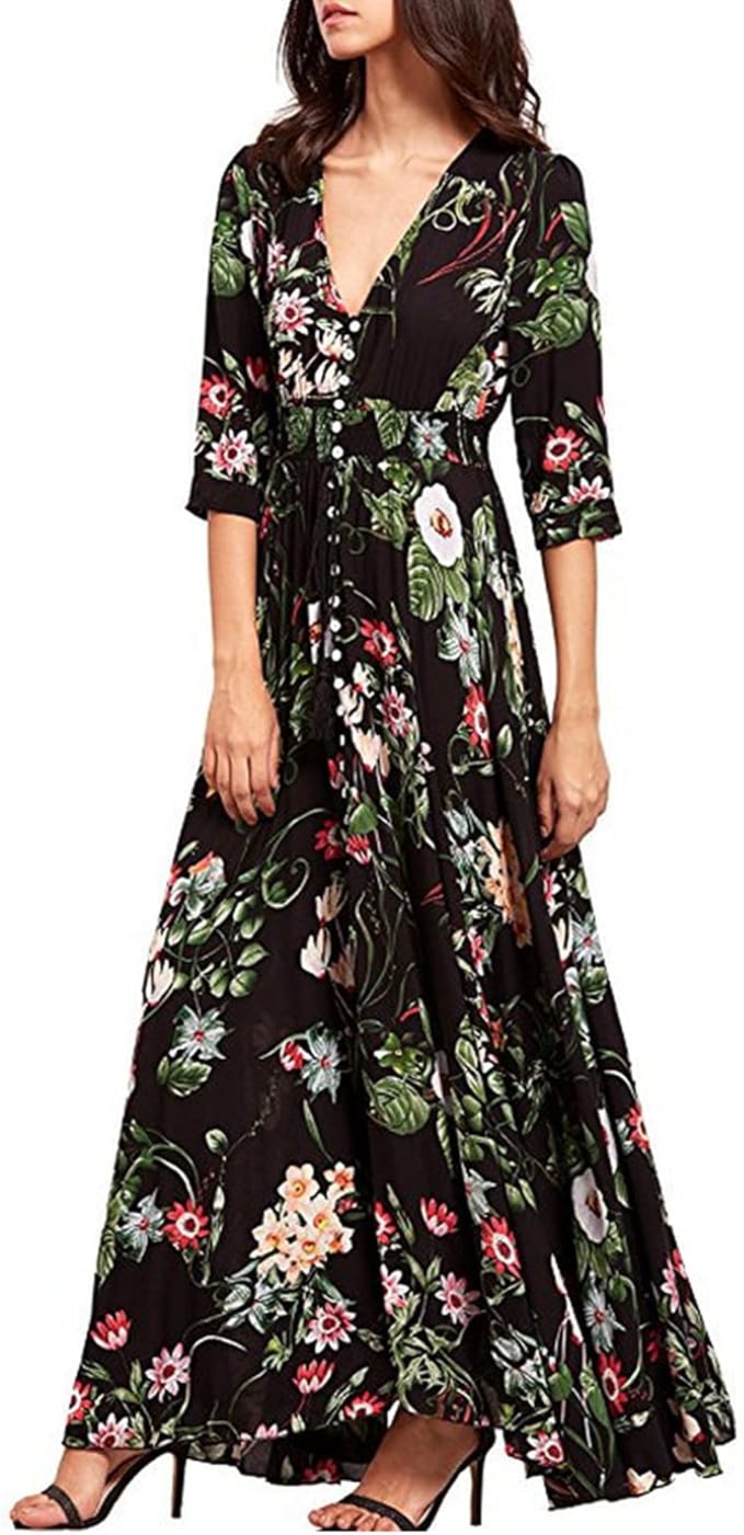 Perssia CoastalBloom Bohemian Maxi Dress — Flowy Beach Boho Summer Dress