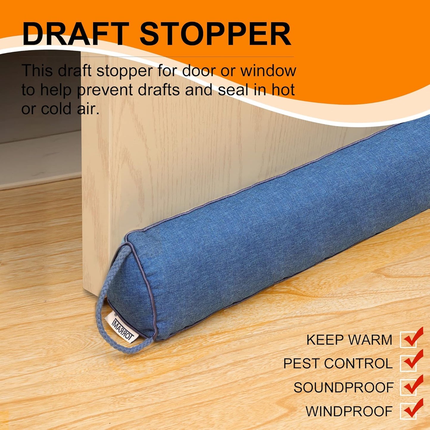 Perssia DraftGuard Weighted Door Draft Stopper (Blue, 38")