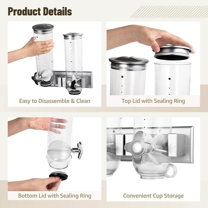 Perssia DuoServe Dry Food Dispenser — Wall‑Mounted • 3L • Dual‑Headed