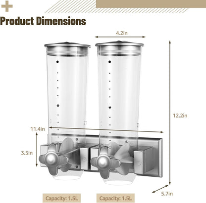 Perssia DuoServe Dry Food Dispenser — Wall‑Mounted • 3L • Dual‑Headed