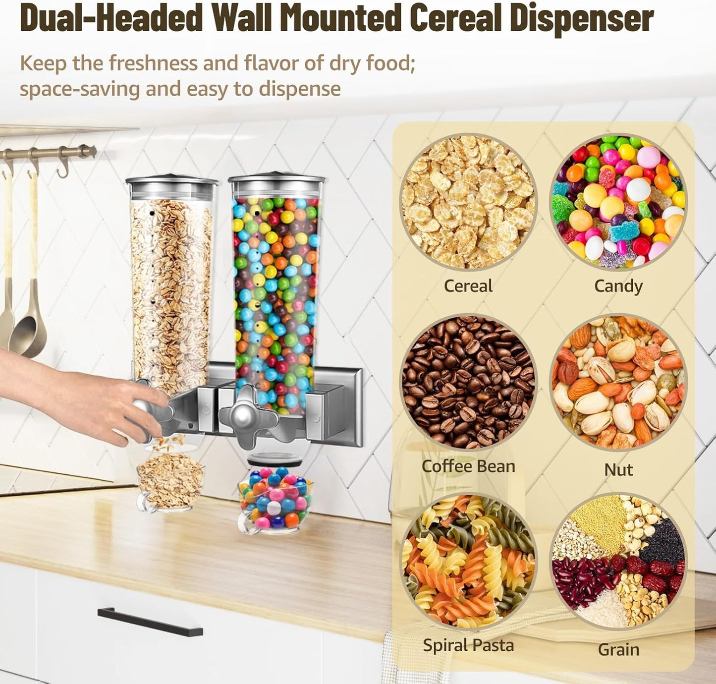 Perssia DuoServe Dry Food Dispenser — Wall‑Mounted • 3L • Dual‑Headed