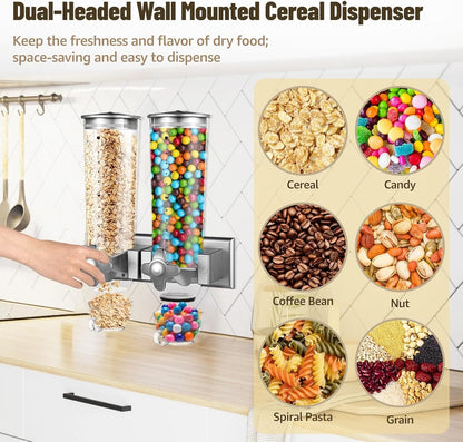 Perssia DuoServe Dry Food Dispenser — Wall‑Mounted • 3L • Dual‑Headed