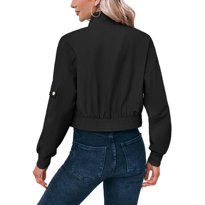 Perssia FlexAero Utility Bomber Women’s Cropped Lightweight Zip‑Up Stand Collar Jacket