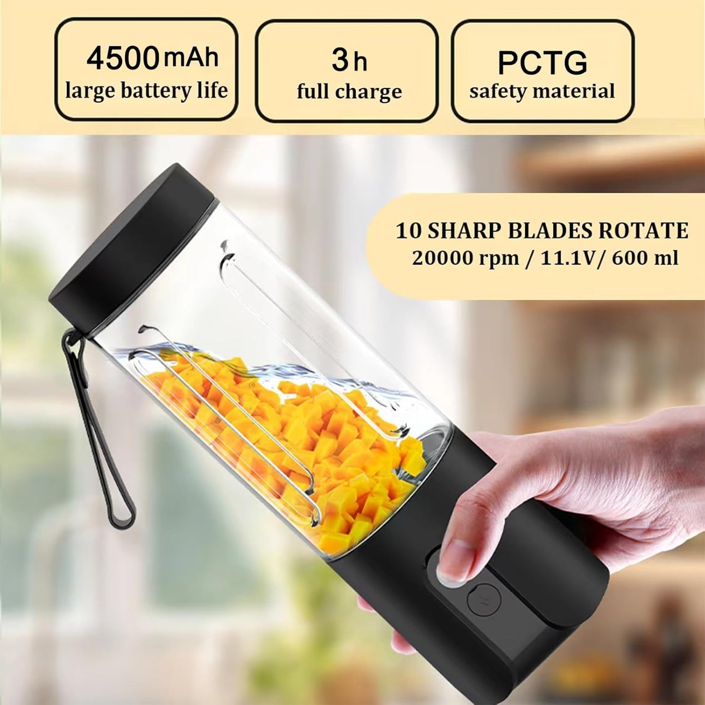 Perssia FreshBlend Mini Portable Juicer — Compact USB Rechargeable Smoothie Maker