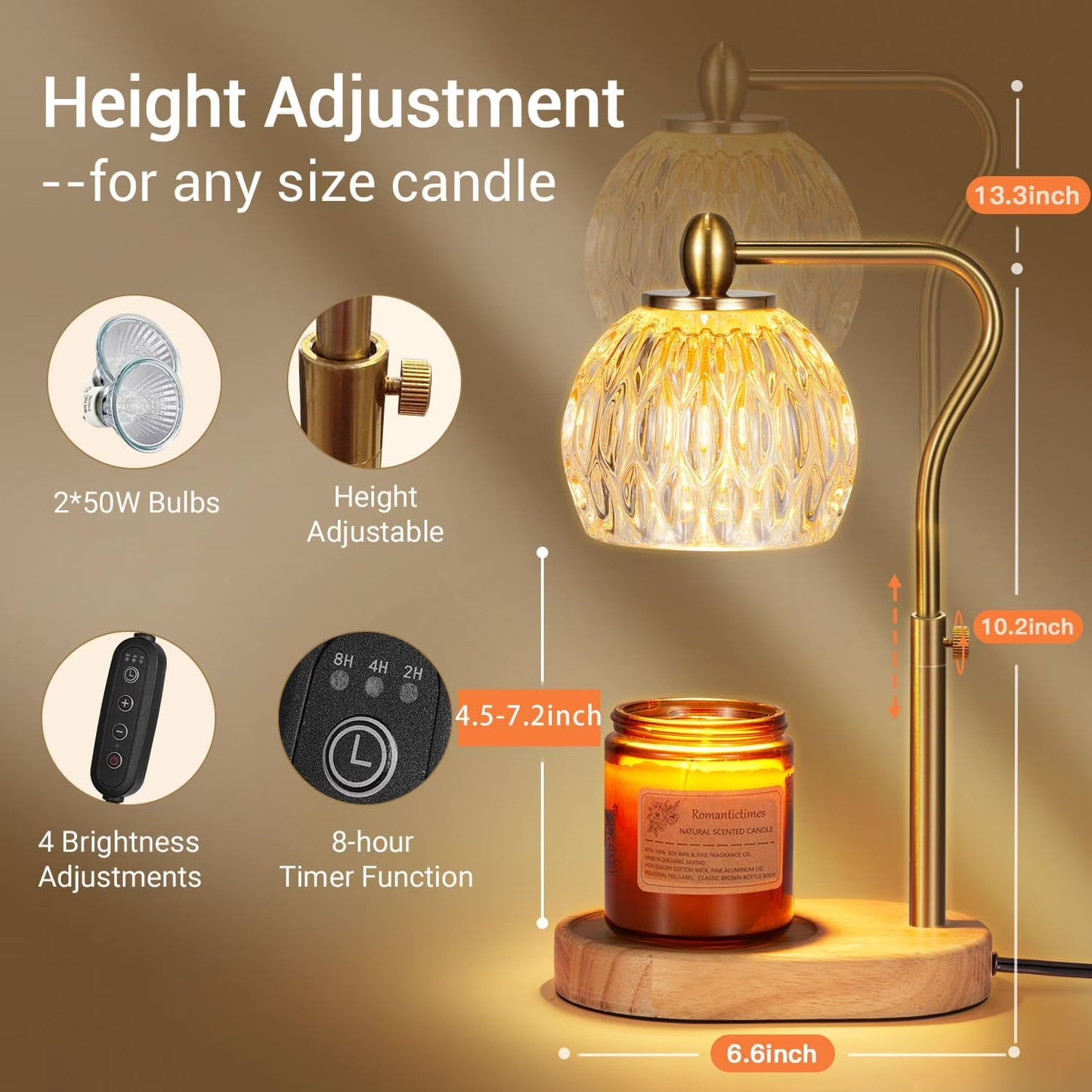Perssia GlowZen Candle Warmer Lamp — Timer • Dimmer • Adjustable Height