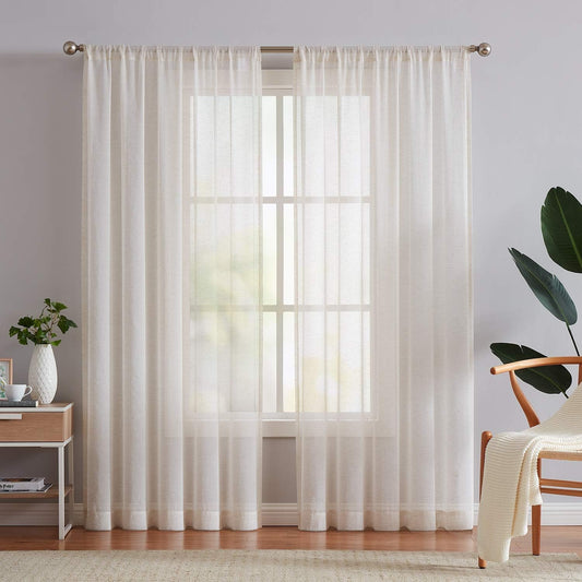 Perssia LinenGlow Sidelight French Door Curtains — 72" Linen‑Blend Sheer Door Panels
