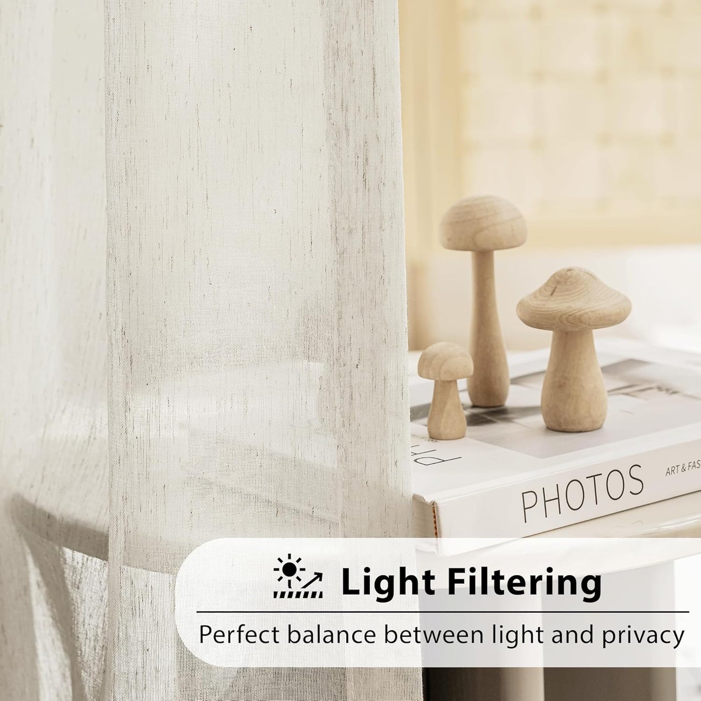 Perssia LinenGlow Sidelight French Door Curtains — 72" Linen‑Blend Sheer Door Panels