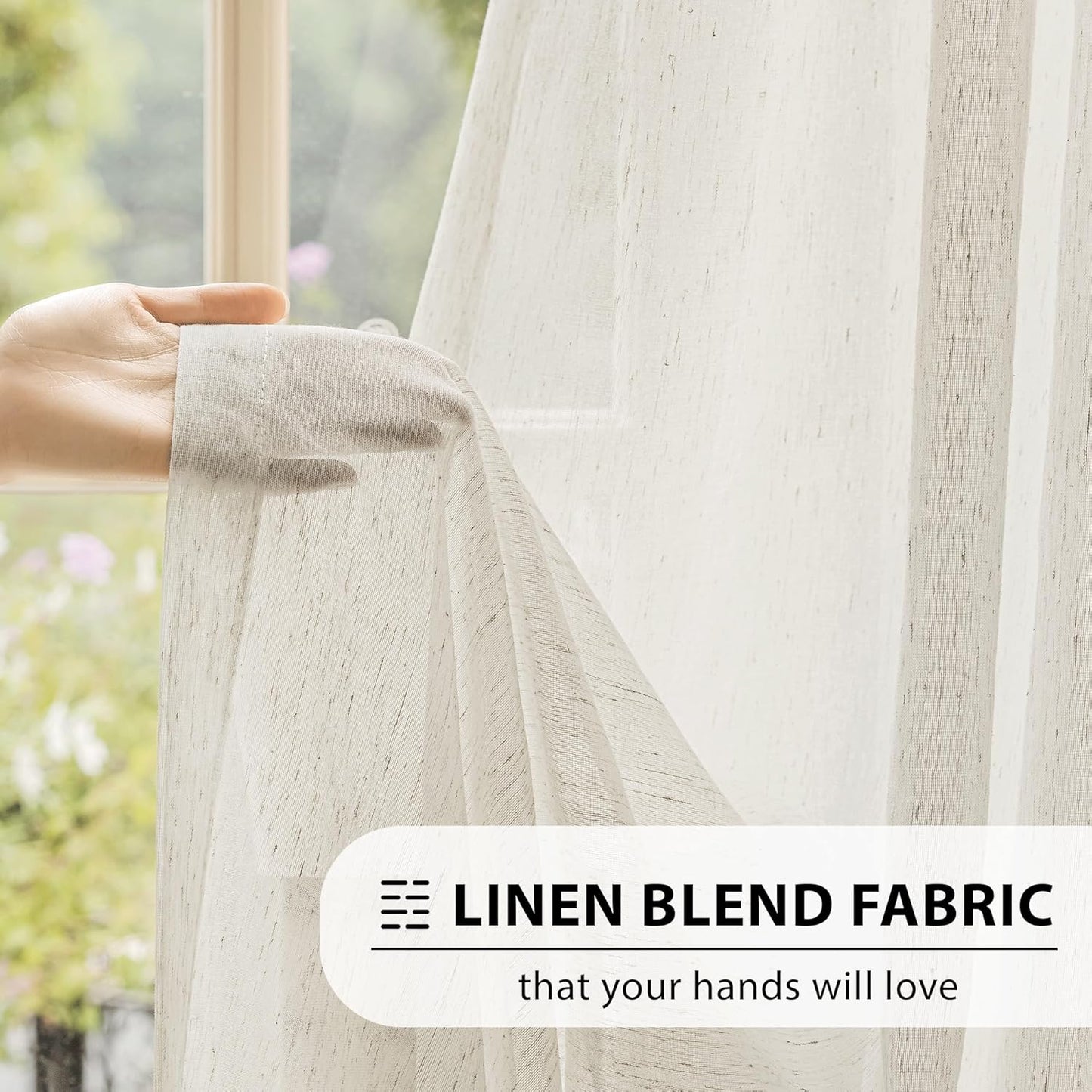 Perssia LinenGlow Sidelight French Door Curtains — 72" Linen‑Blend Sheer Door Panels