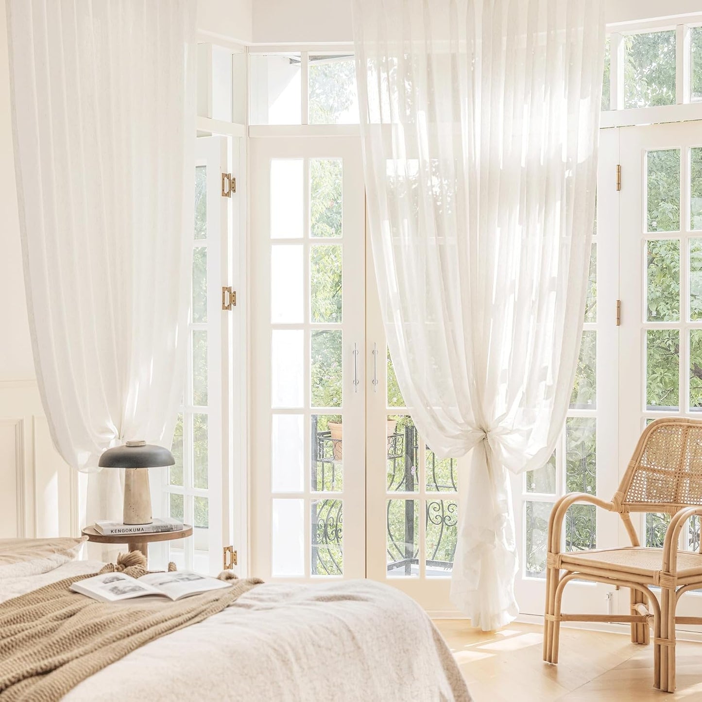 Perssia LinenGlow Sidelight French Door Curtains — 72" Linen‑Blend Sheer Door Panels
