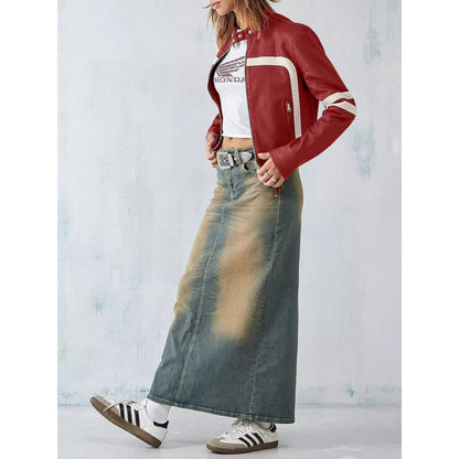 Perssia MotoLuxe™ Faux Leather Jacket-Cropped Faux Leather Jacket — Stand Collar Zip‑Up Moto Coat