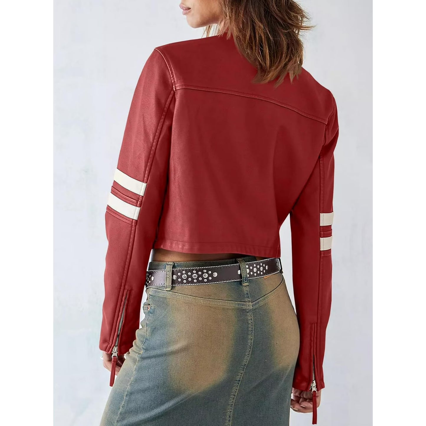 Perssia MotoLuxe™ Faux Leather Jacket-Cropped Faux Leather Jacket — Stand Collar Zip‑Up Moto Coat