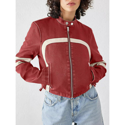 Perssia MotoLuxe™ Faux Leather Jacket-Cropped Faux Leather Jacket — Stand Collar Zip‑Up Moto Coat