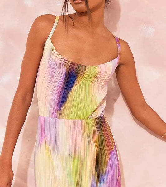 Perssia PlisséPetal Maxi Dress Floral Plissé — Pink (M) Strap‑Shoulder Pleated A‑Line Dress