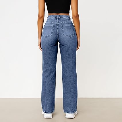 Perssia RetroFlex Wide‑Leg Jeans High Waisted Stretchy Denim Trouser Pants (Blue Small)