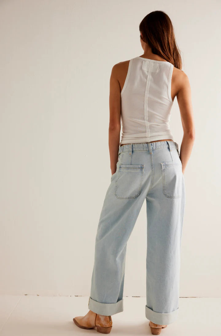 Perssia SkyBarrel Wide‑Leg Jeans High‑Waisted Baggy Jeans — Straight Barrel Fit (Light Blue)