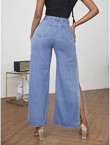Perssia SlitCurve Wide‑Leg Jeans — High‑Waisted Ripped Distressed Side‑Slit Denim (S–3XL)