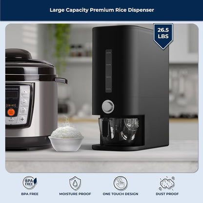 Perssia SmartDispense Rice Container 25LB — Airtight Grain Storage with Measuring Cup