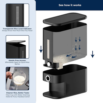 Perssia SmartDispense Rice Container 25LB — Airtight Grain Storage with Measuring Cup
