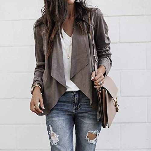 Perssia SuedeFlow Cropped Waterfall Jacket — 2024 Faux Suede Fall Coat (Grey)