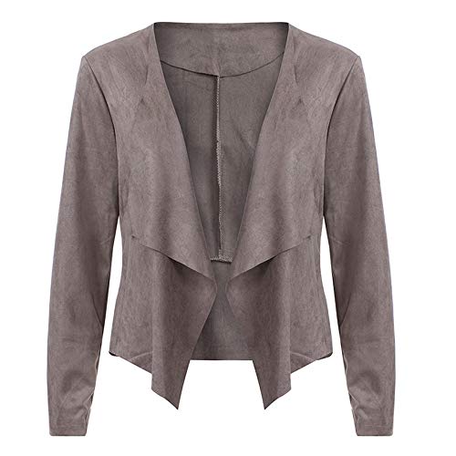 Perssia SuedeFlow Cropped Waterfall Jacket — 2024 Faux Suede Fall Coat (Grey)