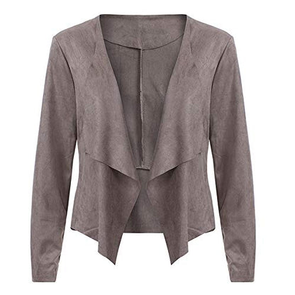Perssia SuedeFlow Cropped Waterfall Jacket — 2024 Faux Suede Fall Coat (Grey)