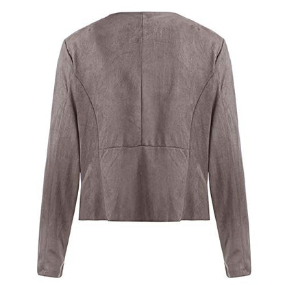 Perssia SuedeFlow Cropped Waterfall Jacket — 2024 Faux Suede Fall Coat (Grey)