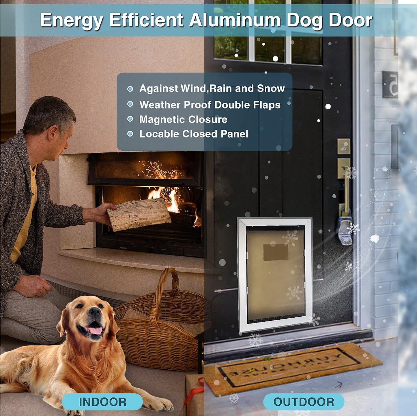 Perssia TitanPaw XXL Dog Door — Heavy Aluminum‑Duty Double‑Flap Door for Giant Breeds (Up to 220 lbs)