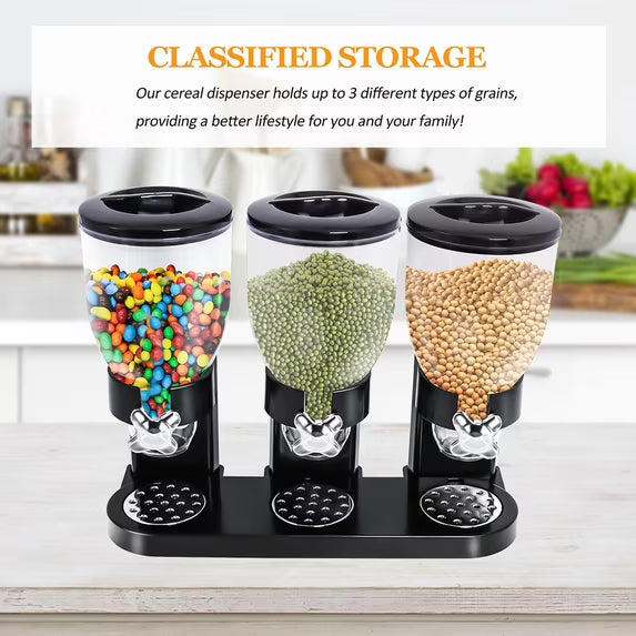 Perssia TriServe Cereal Dispenser — Large‑Capacity • Triple Canister • Countertop Storage