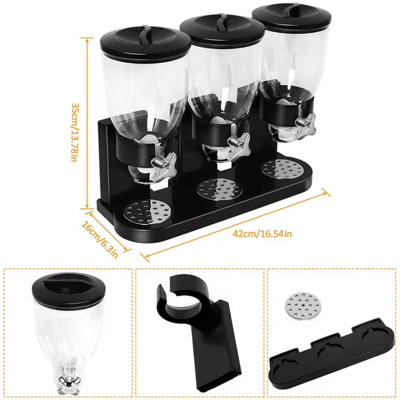 Perssia TriServe Cereal Dispenser — Large‑Capacity • Triple Canister • Countertop Storage