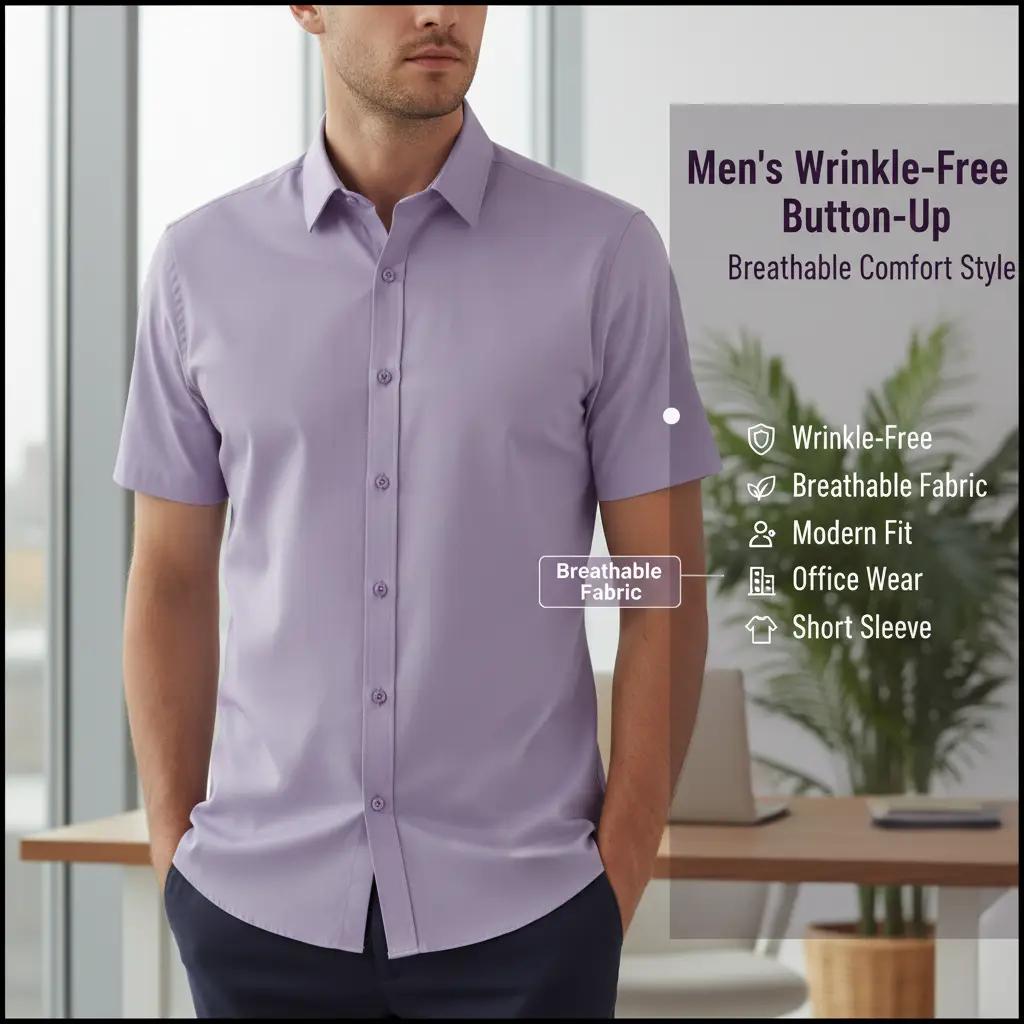 Perssia UrbanEase Lavender Shirt — Wrinkle‑Free • Modern Fit • Everyday Comfort -US2D