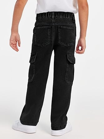Perssia UrbanRider Boys Cargo Jeans — Elastic‑Waist Wide‑Leg Denim (Black, 5–14 Years)