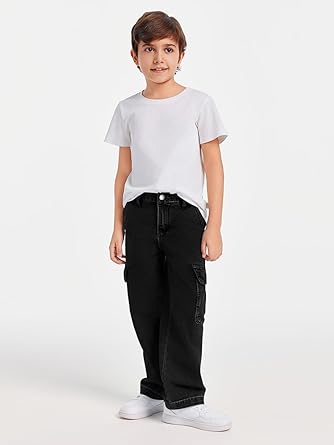 Perssia UrbanRider Boys Cargo Jeans — Elastic‑Waist Wide‑Leg Denim (Black, 5–14 Years)