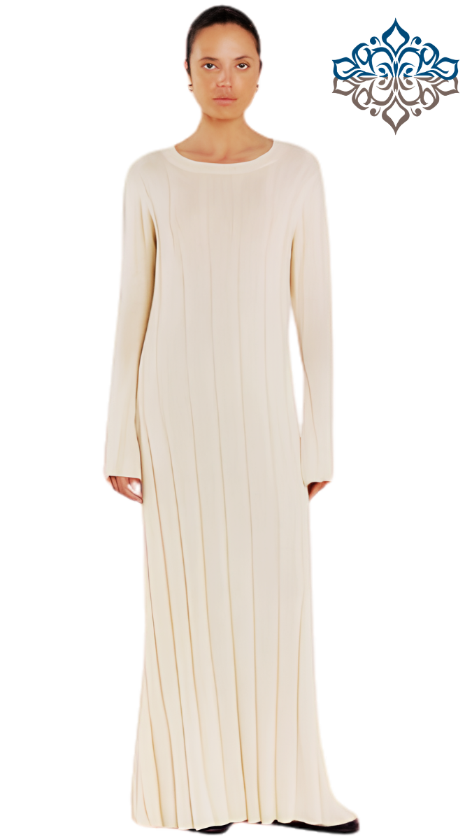 Saodimallsu Ribbed Knit Sweater Dress – Beige, Long Sleeve, Ribbed Midi Knit -US2D