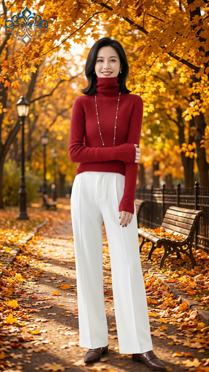 Womens Slim‑Fit Merino Wool Turtleneck Sweater – Solid Colors- Solid Colors-US2D