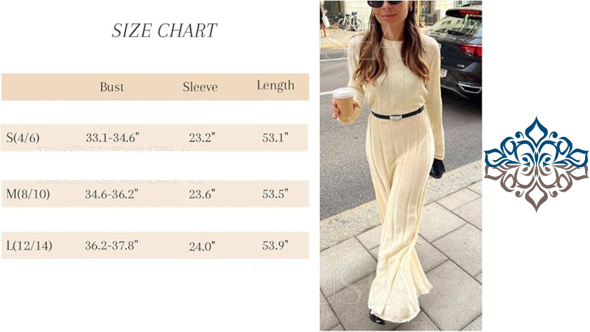 Saodimallsu Ribbed Knit Sweater Dress – Beige, Long Sleeve, Ribbed Midi Knit -US2D