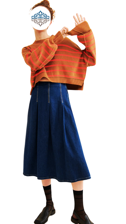 MEROKEETY Striped Ribbed Knit Crop Sweater – Chili Large-US2D
