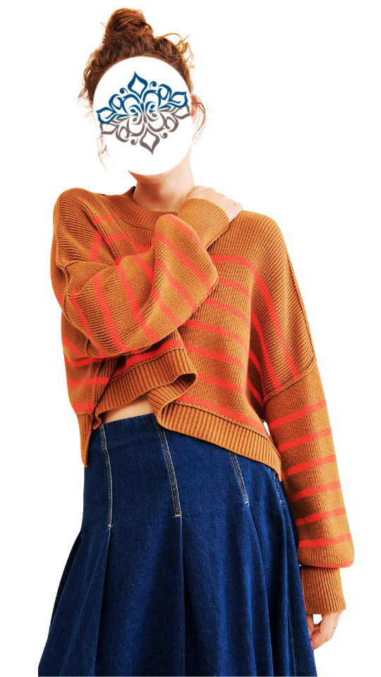 MEROKEETY Striped Ribbed Knit Crop Sweater – Chili Large-US2D