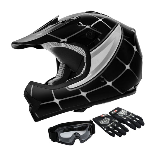 Helmet for Kids Black Spider with Goggles & Gloves 