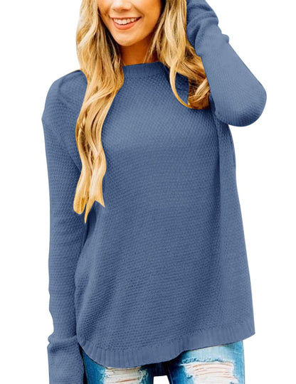 LEANI Women’s 2024 Long Sleeve Crew Neck Pullover Sweater Loose Casual Soft Knit Jumper Tops Dustyblue-US