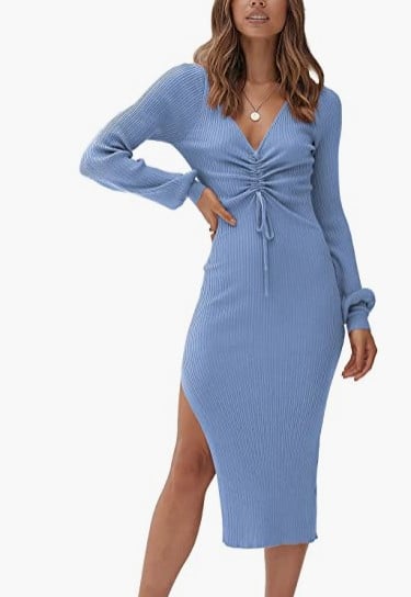 Women's Lantern Sleeve Deep V Ruffle Dress